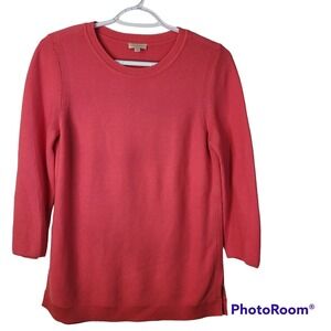 Talbots Women Small Coral Pink Textured Cotton Rayon 3/4 Sleeve Crewneck Sweater